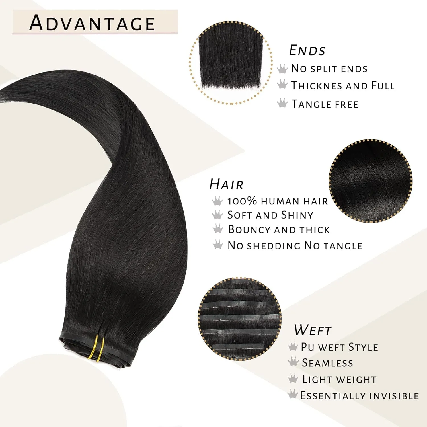Caliee Clip in Hair Extensions Real Human Hair 14Inch Invisible Seamless Clip in Human Hair Extensions PU Skin Weft Color 1 Jet Black Human Hair Clip ins for Women Silky Straight 7PCS 110G