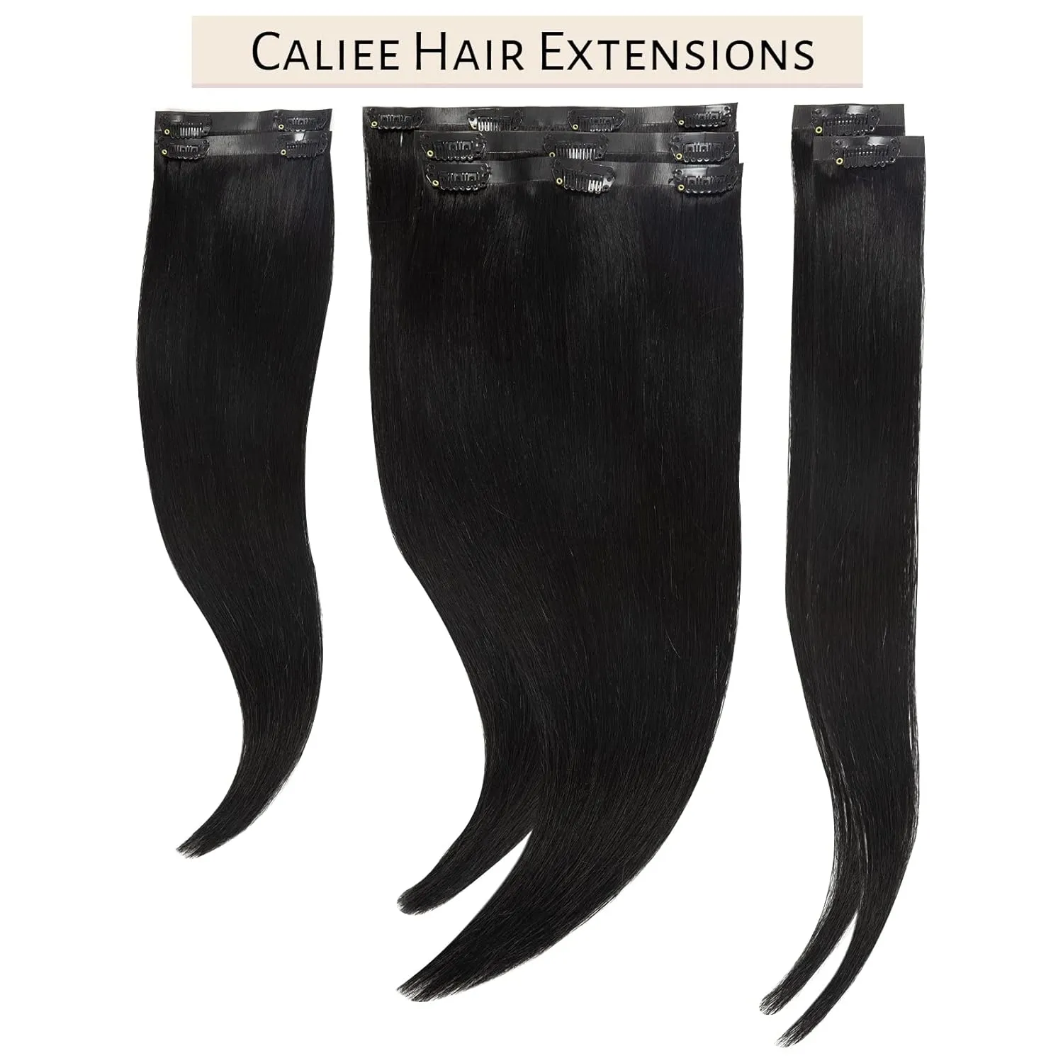 Caliee Clip in Hair Extensions Real Human Hair 14Inch Invisible Seamless Clip in Human Hair Extensions PU Skin Weft Color 1 Jet Black Human Hair Clip ins for Women Silky Straight 7PCS 110G