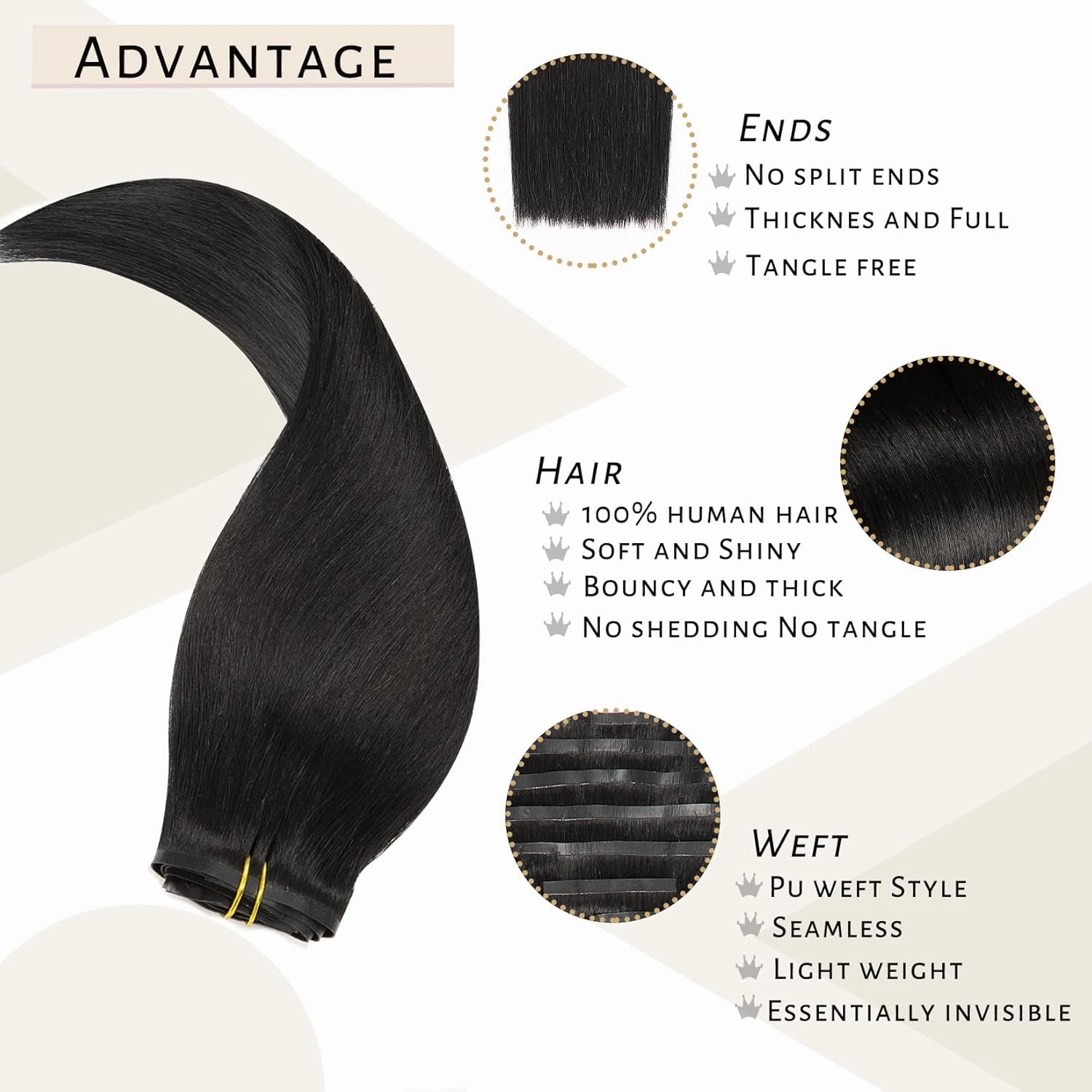 Caliee 18Inch Jet Black Seamless Human Hair Extensions Ultra Invisible Skin Weft Clip ins 7Pcs 110Gram Black Hair Extensions Remy Human Hair Full Head PU Clip on Straight Hair Extensions