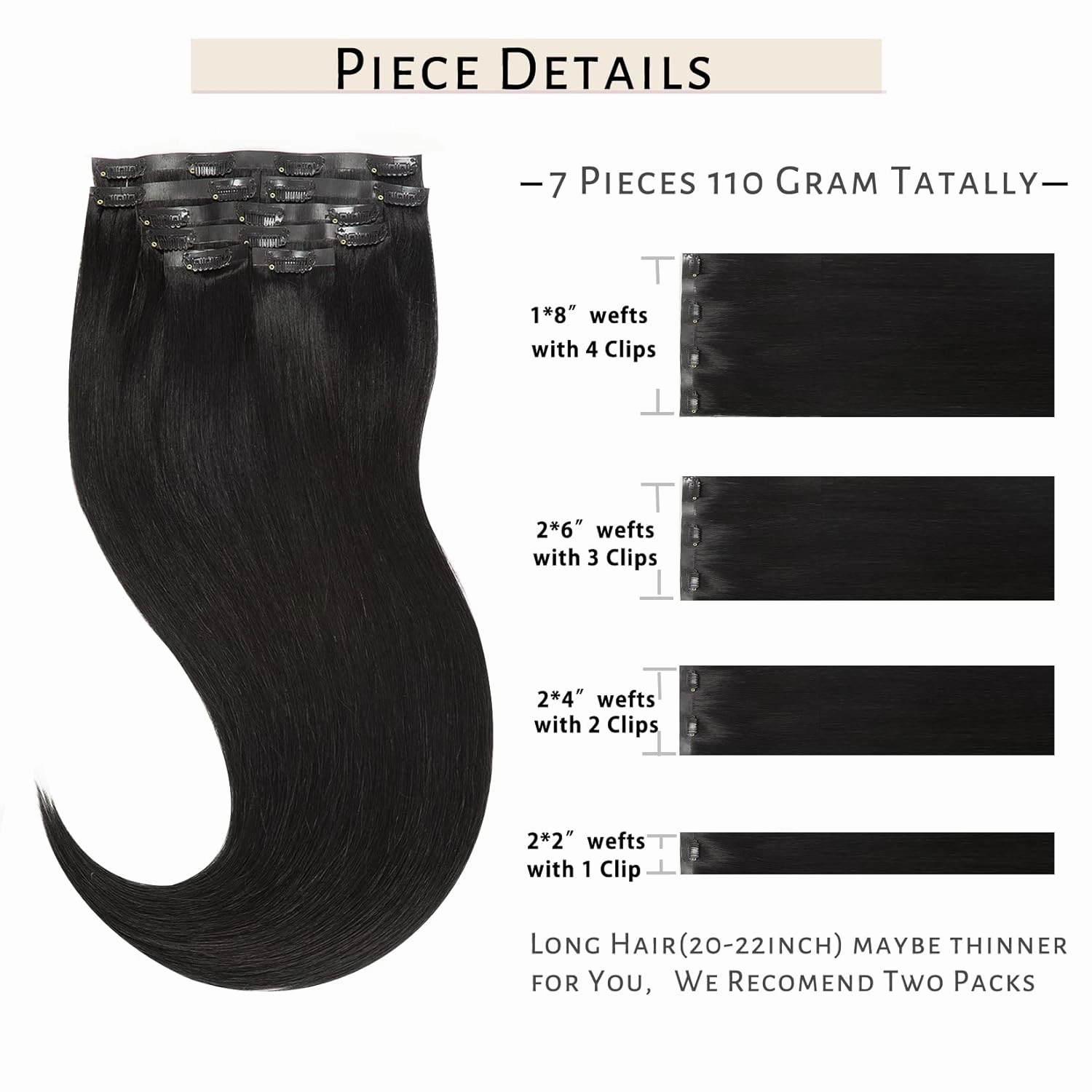 Caliee 18Inch Jet Black Seamless Human Hair Extensions Ultra Invisible Skin Weft Clip ins 7Pcs 110Gram Black Hair Extensions Remy Human Hair Full Head PU Clip on Straight Hair Extensions