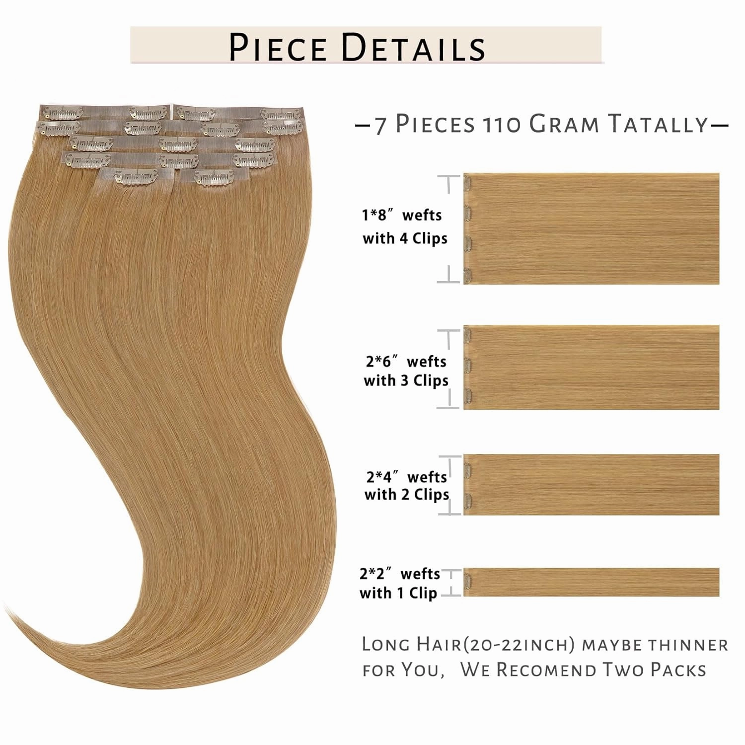 Caliee Seamless Clip in Human Hair Extensions 14Inch Color Caramel Blonde Ultra Thin PU Weft Remy Real Hair Straight Clip in Hair Extensions Silky Straight 110G