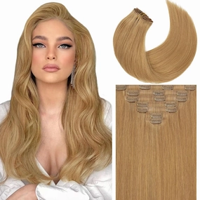 Caliee Seamless Clip in Human Hair Extensions 14Inch Color Caramel Blonde Ultra Thin PU Weft Remy Real Hair Straight Clip in Hair Extensions Silky Straight 110G