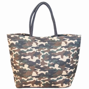 Camo Green & Brown Jute Tote