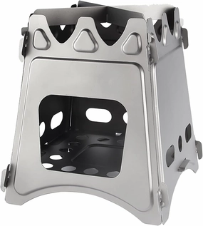Camping Stove,Foldable Titanium Portable Backpacking Stove, Outdoor Wood Burning Stove, for Camping, Cooking, Heating, Hunting, Ice Fishing, Hiking (Color : Silver, Size : 16.5x16.5x17cm)