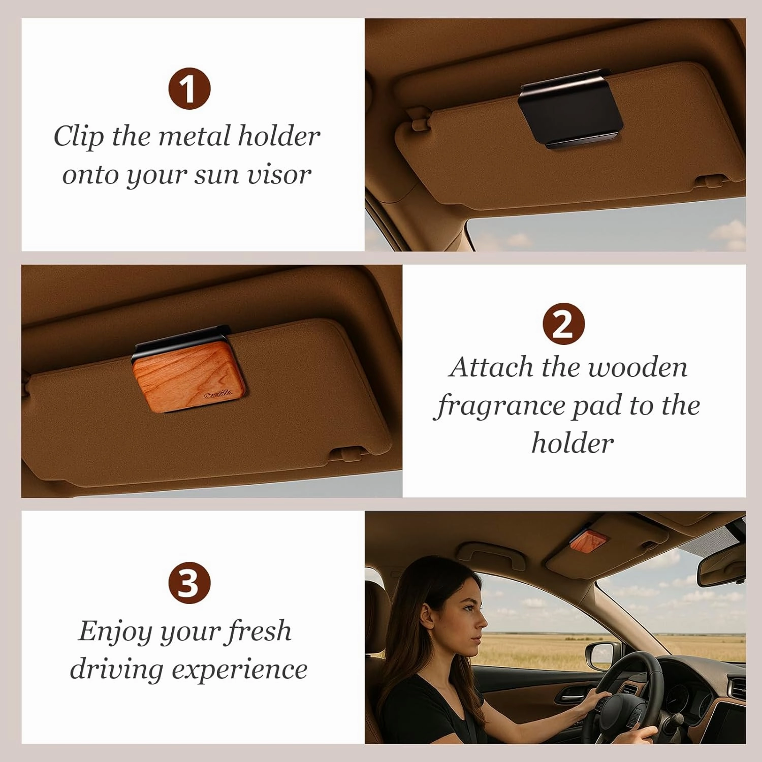 Car Air Freshener - Wood Air Freshener - Car Odor Eliminator for Visor Clip-Variety Scent Refill, Vehicle Scent Diffuser for Cabin, Truck & SUV - Pack of 3 (Teak-Amber-Cabana)- NO CLIP INCLUDED