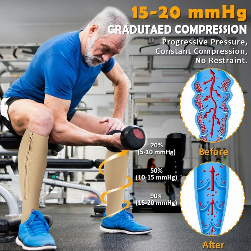 CASMON 15-20mmHg Zipper Compression Socks for Women and Men, Knee High Compression Stockings, Medical Closed Toe Support Socks for Varicose Veins, Post-Surgery, Swelling, Nurses, Pregnancy (1 Pair)