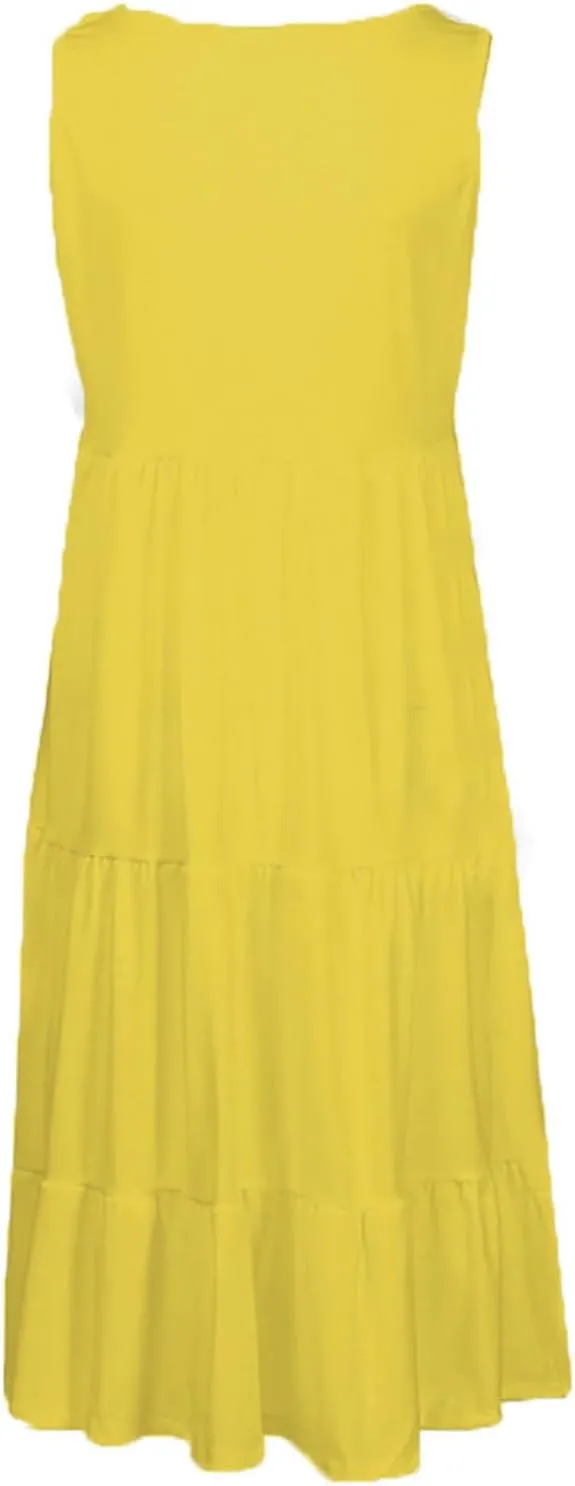 Casual Dresses for Women 2024 Elegant Smocked Tiered Ruffle Tank Dress Summer Fashion Sleeveless Beach Midi Sundress