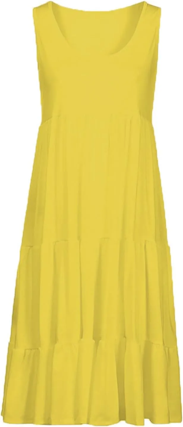 Casual Dresses for Women 2024 Elegant Smocked Tiered Ruffle Tank Dress Summer Fashion Sleeveless Beach Midi Sundress