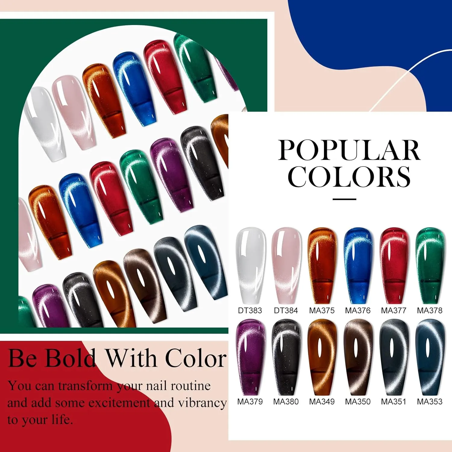 Cat Eye Gel Nail Polish Set 12 Colors Moonlight Magnetic Gel Polish with Magnet Stick, Glass Effect Shimmer Pink Green Blue Red Colors Nail Gel Soak Off UV Nail Gel Salon Home Gift for Women