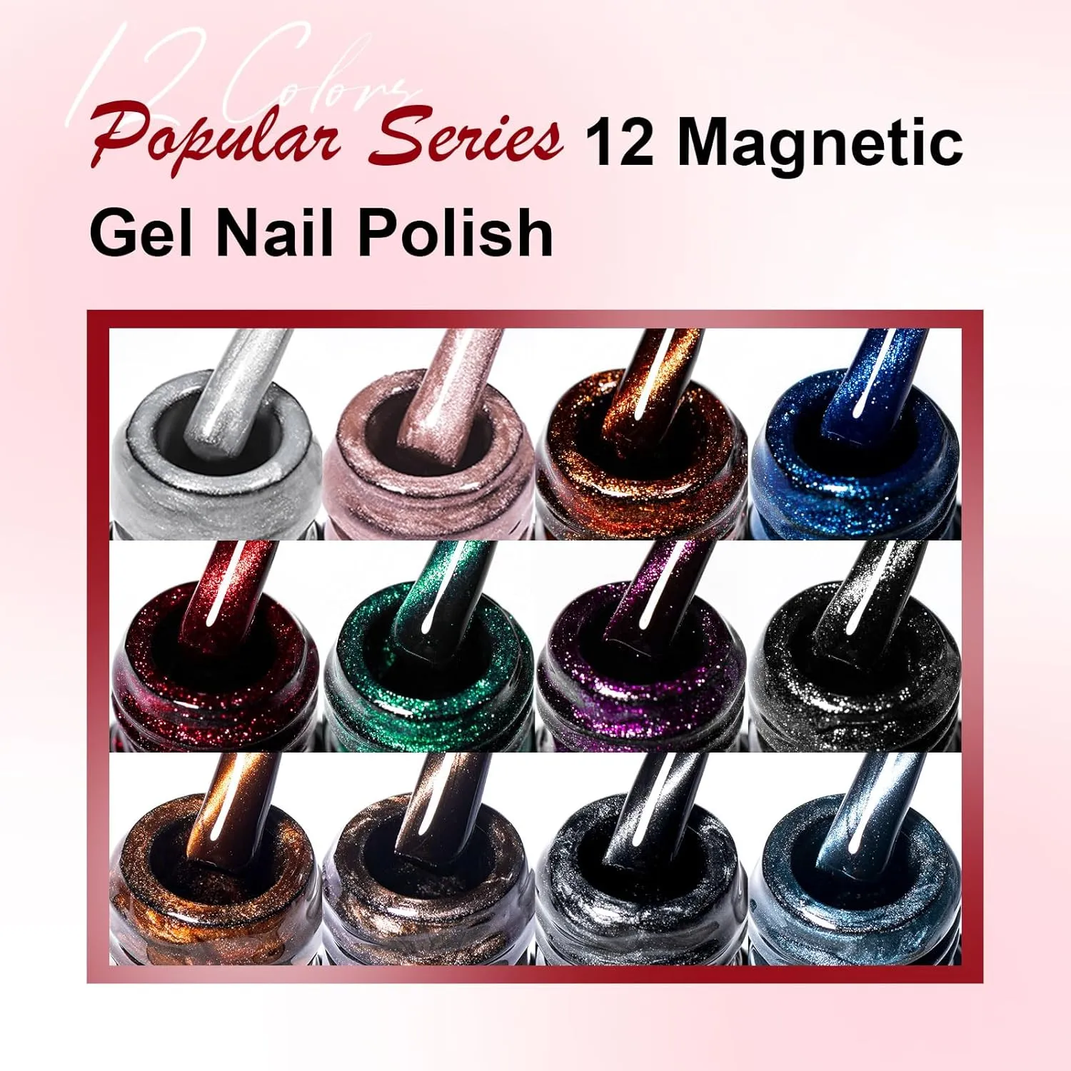 Cat Eye Gel Nail Polish Set 12 Colors Moonlight Magnetic Gel Polish with Magnet Stick, Glass Effect Shimmer Pink Green Blue Red Colors Nail Gel Soak Off UV Nail Gel Salon Home Gift for Women