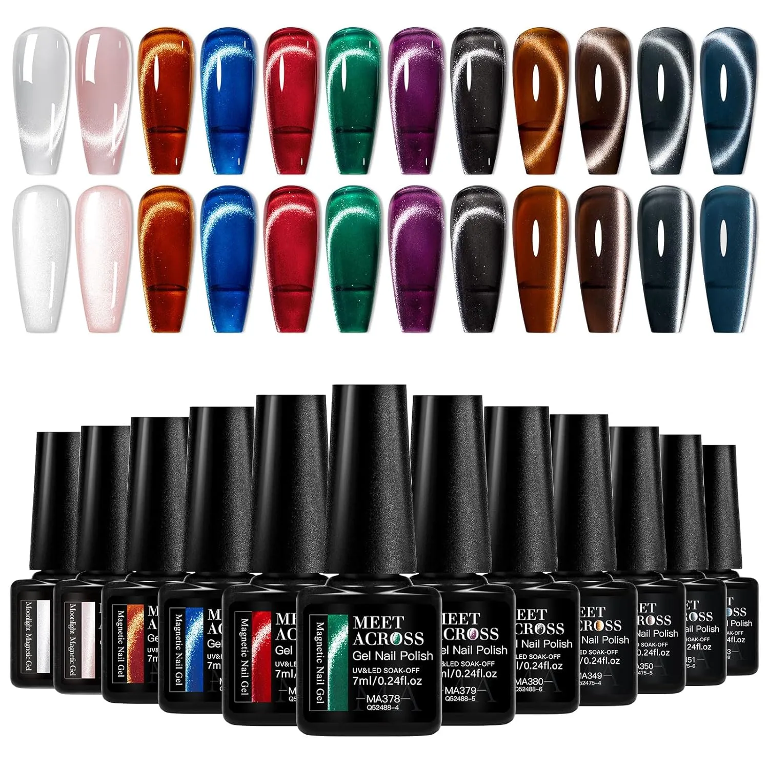Cat Eye Gel Nail Polish Set 12 Colors Moonlight Magnetic Gel Polish with Magnet Stick, Glass Effect Shimmer Pink Green Blue Red Colors Nail Gel Soak Off UV Nail Gel Salon Home Gift for Women