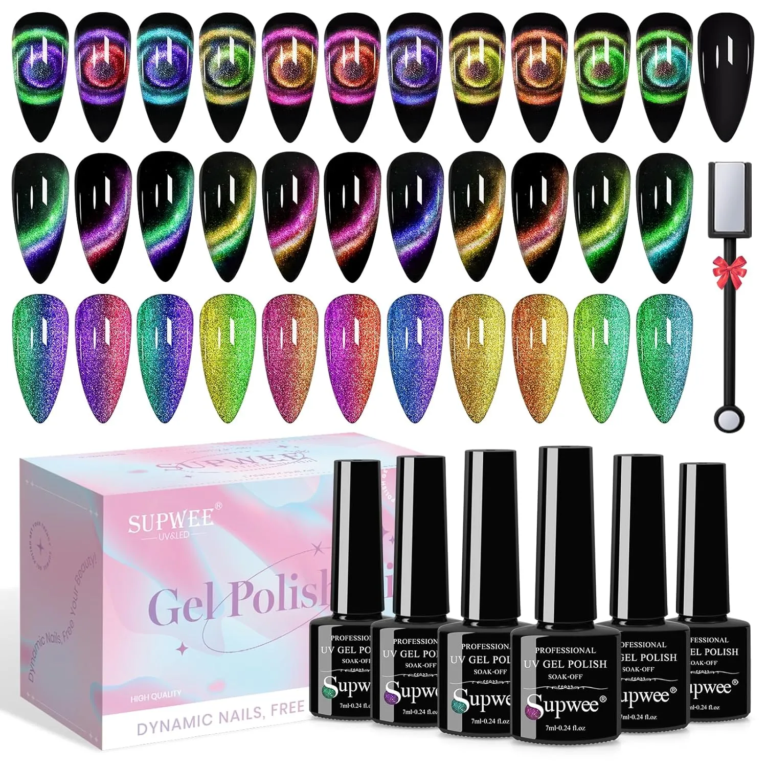 Cat Eye Gel Nail Polish with Magnet 9D Galaxy Cateye Manicure Soak Off UV DIY Salon Home Gift 12 Colors 7ml(0.24fl oz)