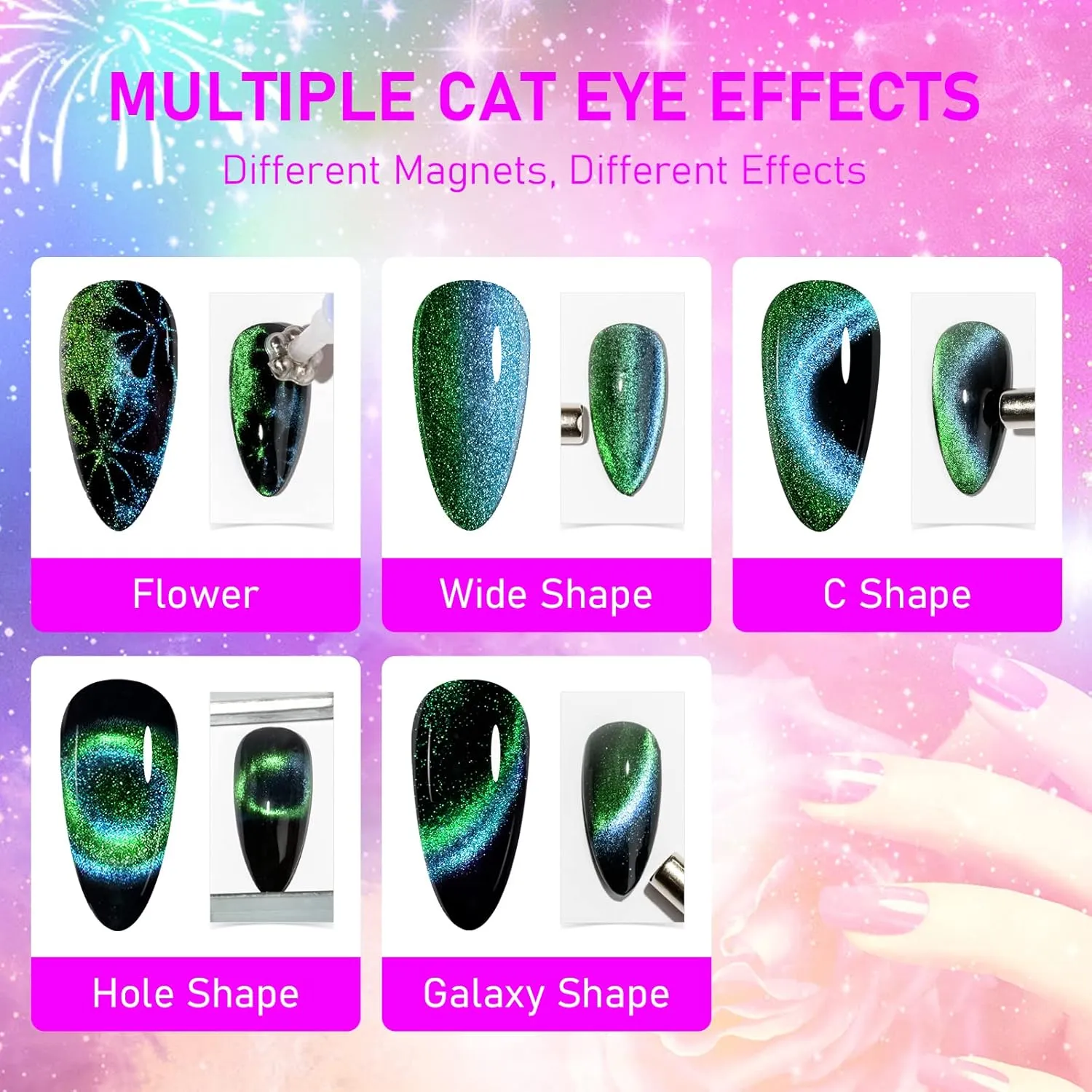 Cat Eye Gel Nail Polish with Magnet 9D Galaxy Cateye Manicure Soak Off UV DIY Salon Home Gift 12 Colors 7ml(0.24fl oz)
