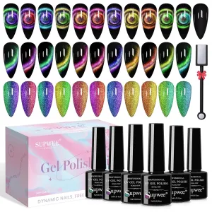 Cat Eye Gel Nail Polish with Magnet 9D Galaxy Cateye Manicure Soak Off UV DIY Salon Home Gift 12 Colors 7ml(0.24fl oz)