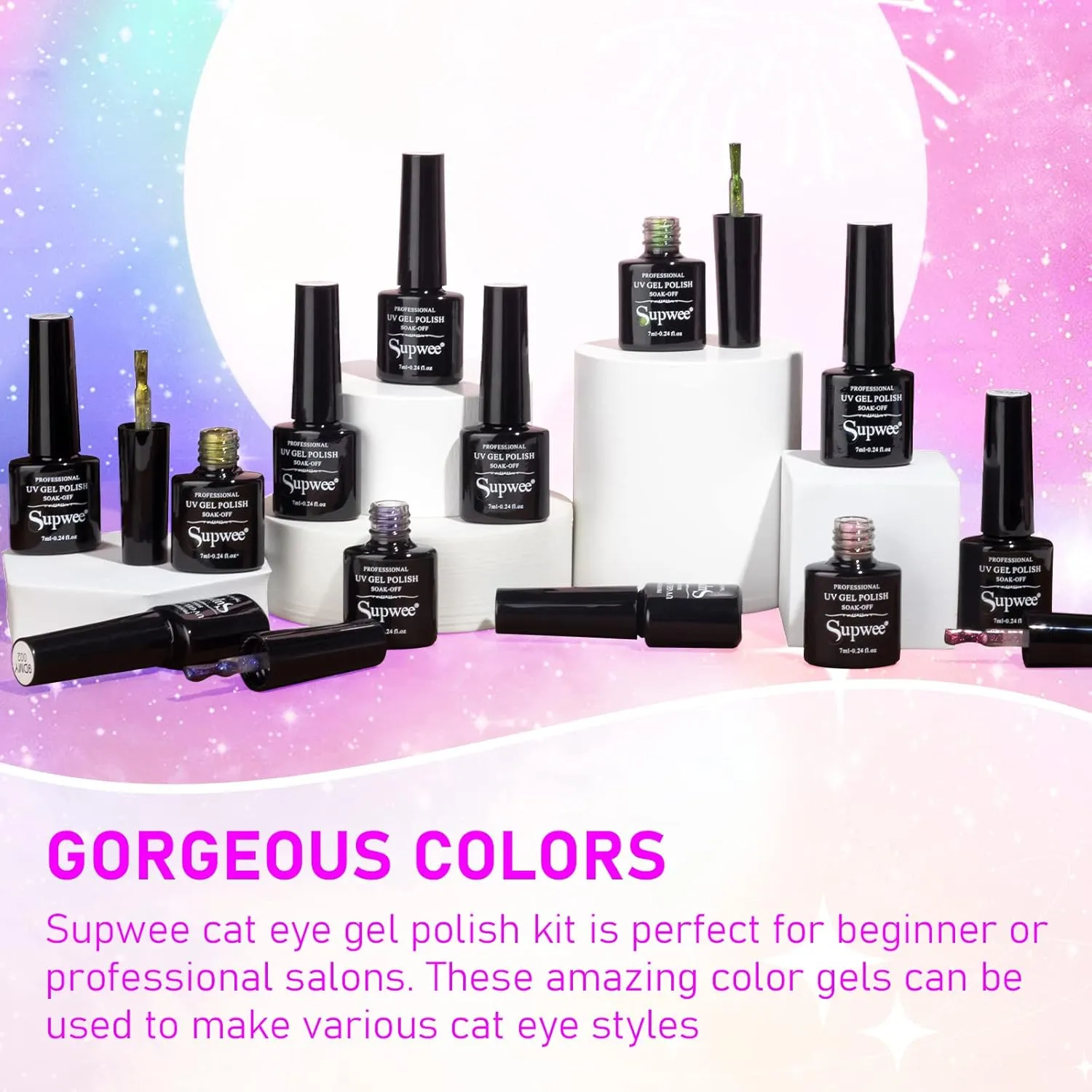 Cat Eye Gel Nail Polish with Magnet 9D Galaxy Cateye Manicure Soak Off UV DIY Salon Home Gift 12 Colors 7ml(0.24fl oz)