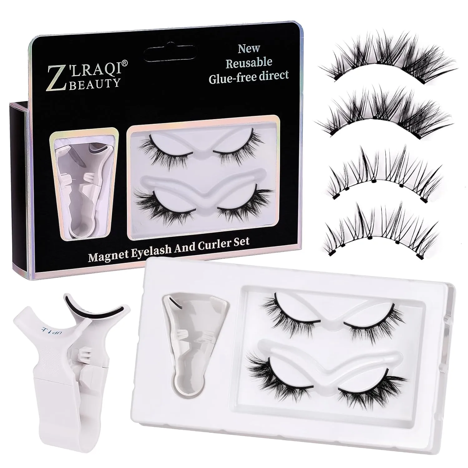 Cat Eye Magnetic Eyelashes 2 Pairs - No Glue Needed, Reusable Wispy Lashes with Applicator | Beginner Friendly Easy Apply & Remove