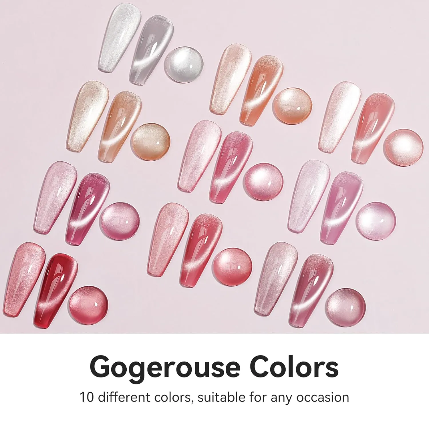Cateye Gel Polish Set With Magnet, Pink Purple Red 10 Colors Jelly Magnetic Nail Polish Moonlight, Holographic Glass Shimmer Glitter Soak Off UV Gel Salon DIY At Home, 8ml