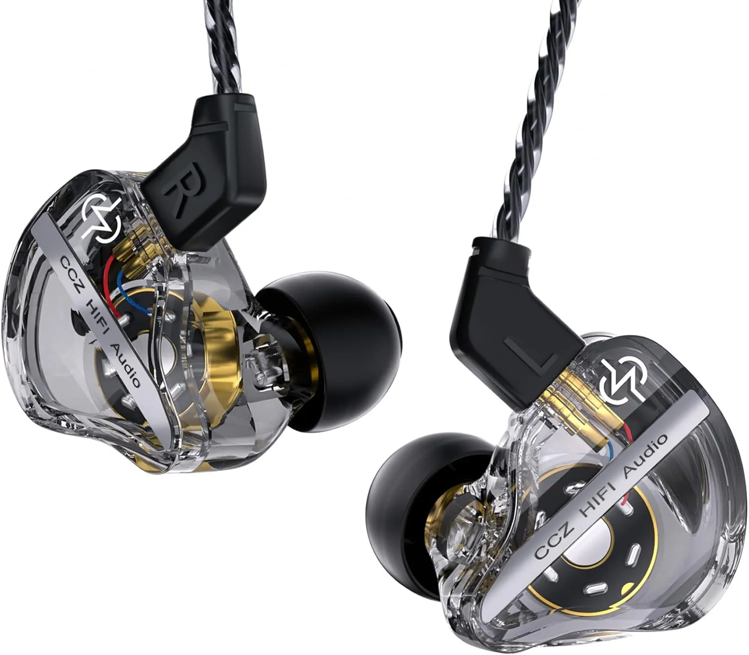 CCZ DC01 Pro in Ear Monitor Headphones, iems for Gaming, Professional Gaming Earbuds Super Bass Wired Earphones with 1DD, Patent Ear fins, Patent Ear tips, for Singers Musicians (black without mic)