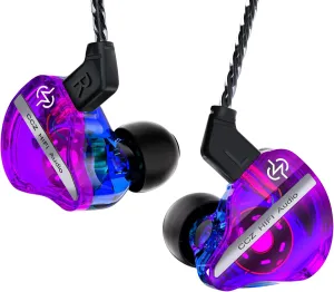 CCZ DC01 Pro in Ear Monitor, iems for Gaming, Professional Gaming Earbuds Super Bass Wired Earphone Headphones with 1DD, Patent Ear fins, Patent Ear tips, for Singer Musician (Purple-Blue without mic)