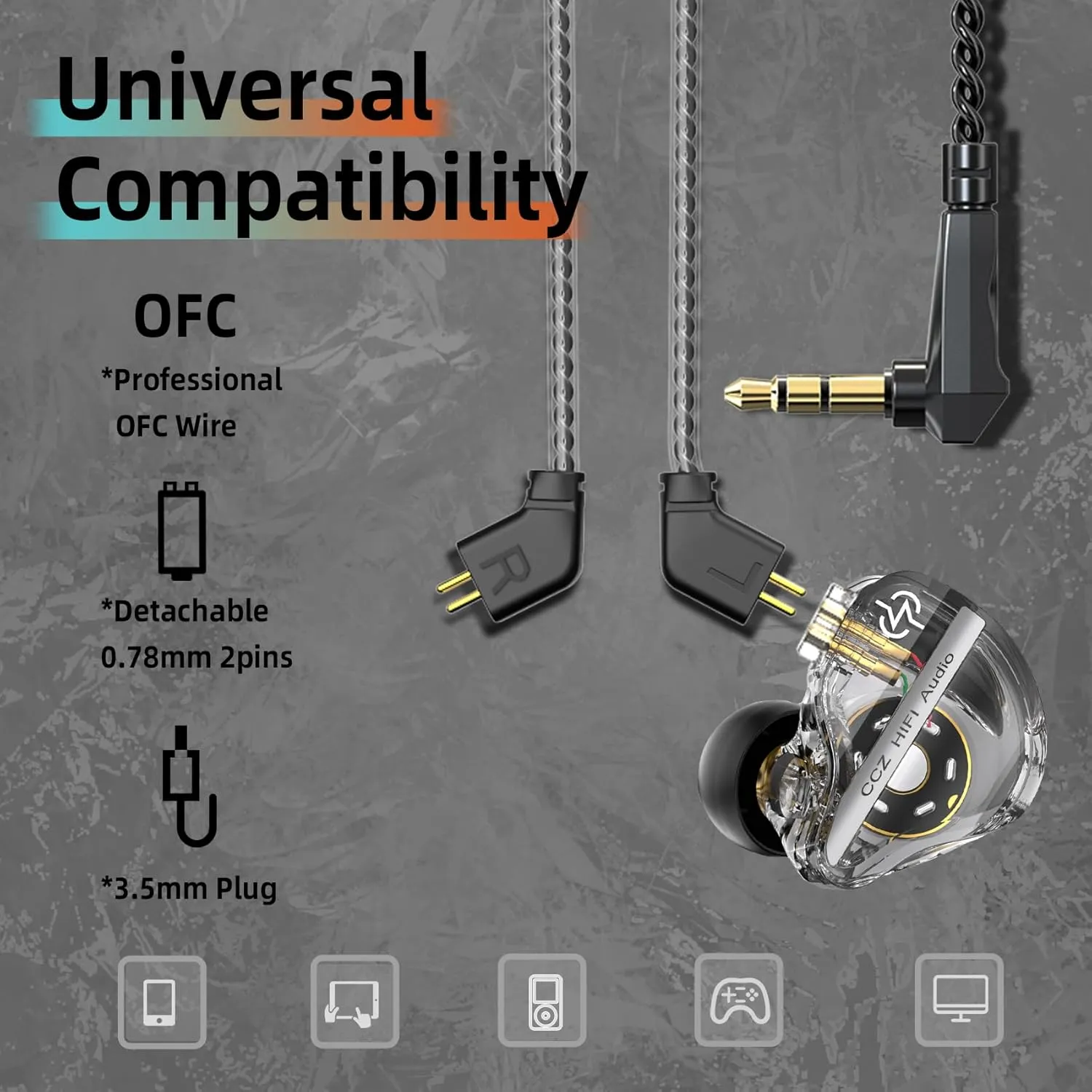 CCZ DC01 Pro in Ear Monitor, iems for Gaming, Professional Gaming Earbuds Super Bass Wired Earphones Headphones with 1DD, Patent Ear fins, Patent Ear tips, for Singers Musicians (Cyan without mic)