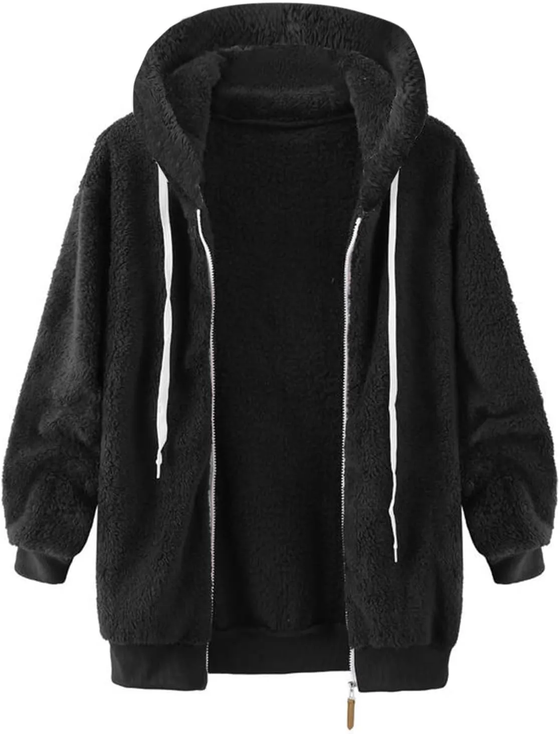 Ceboyel Teddy Coat For Women Hooded Fuzzy Sherpa Jacket Fleece Drawstring Zip Up Hoodie 2023 Trendy Winter Outerwear Clothes
