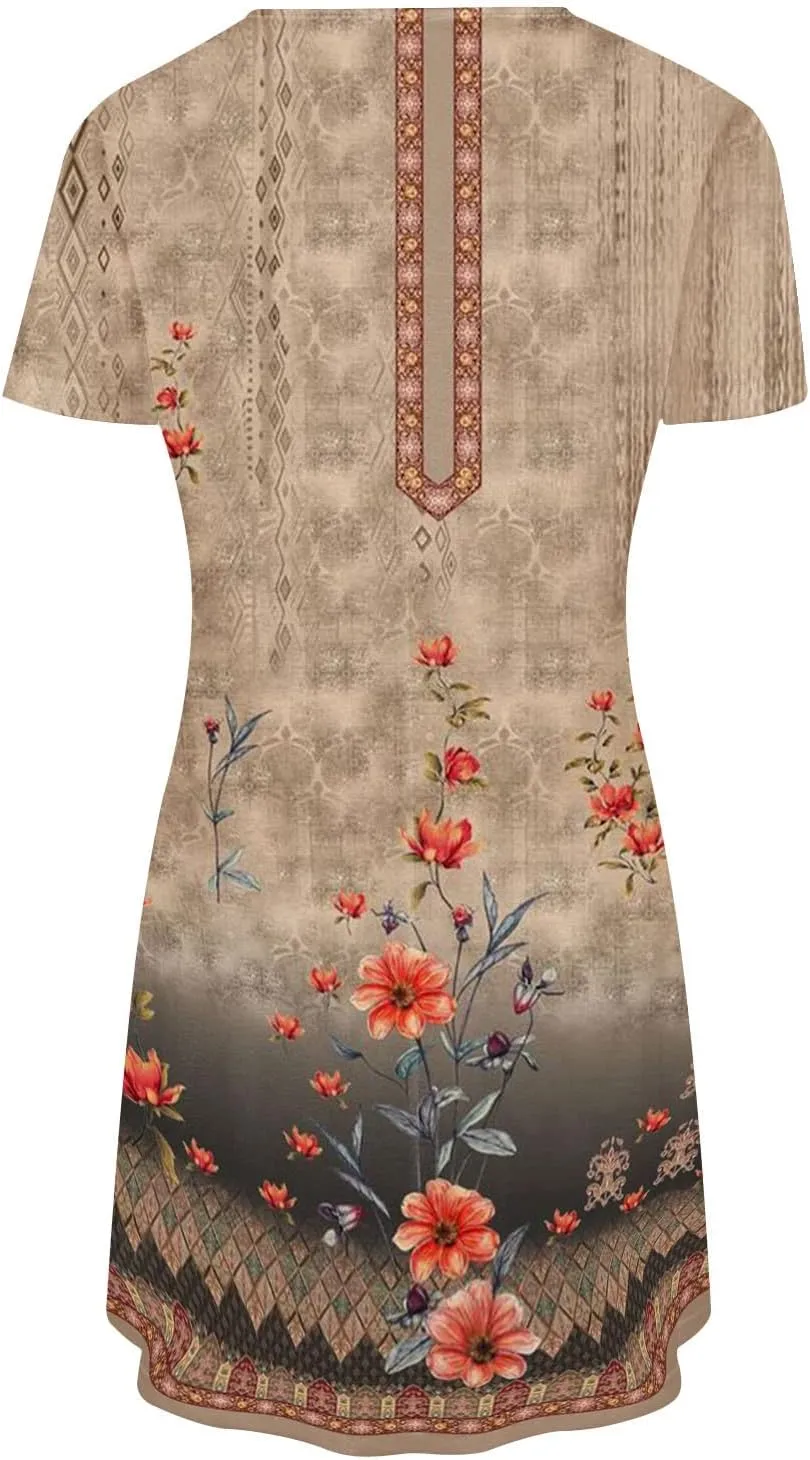 Ceboyel Womens Floral Vintage Dresses Short Sleeve Petite Dress Dressy Summer Casual Dresses Bohemian Clothes 2023