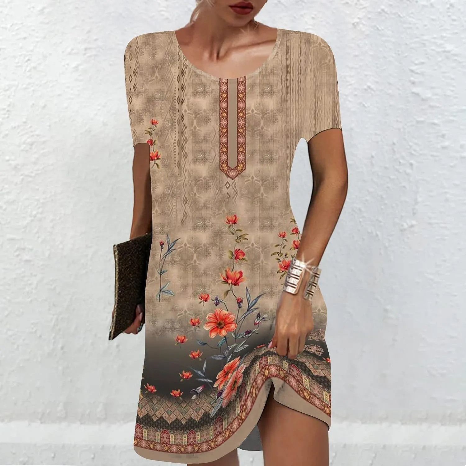 Ceboyel Womens Floral Vintage Dresses Short Sleeve Petite Dress Dressy Summer Casual Dresses Bohemian Clothes 2023