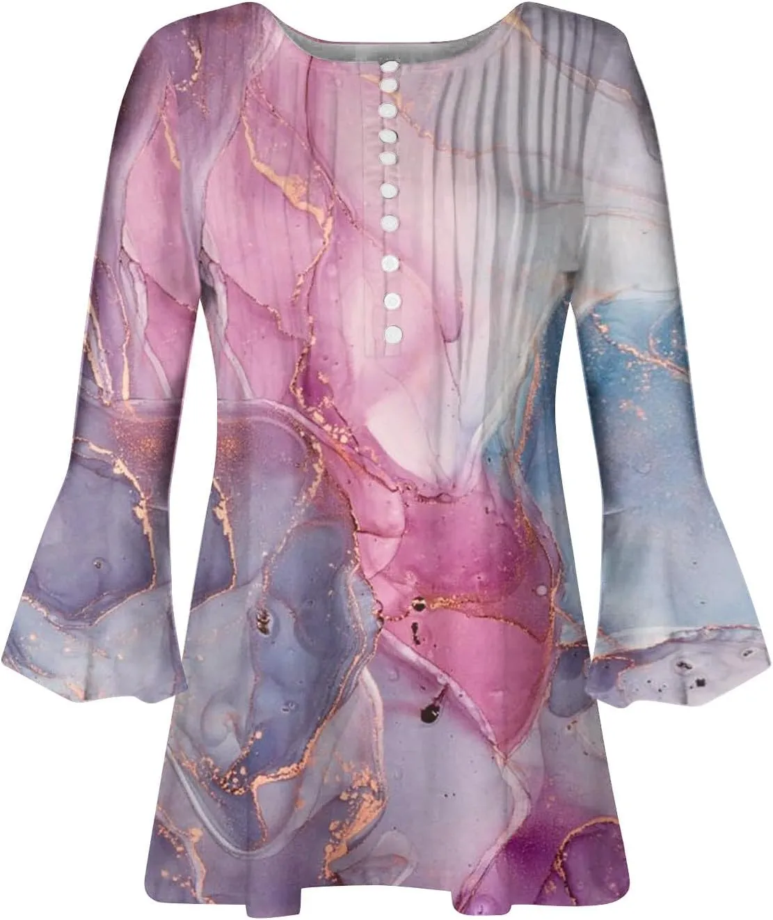 Ceboyel Womens Summer Tops 2023 Floral Button Down Tunic Shirts 3/4 Sleeve Tops Blouse Trendy Dressy Casual Ladies Clothes