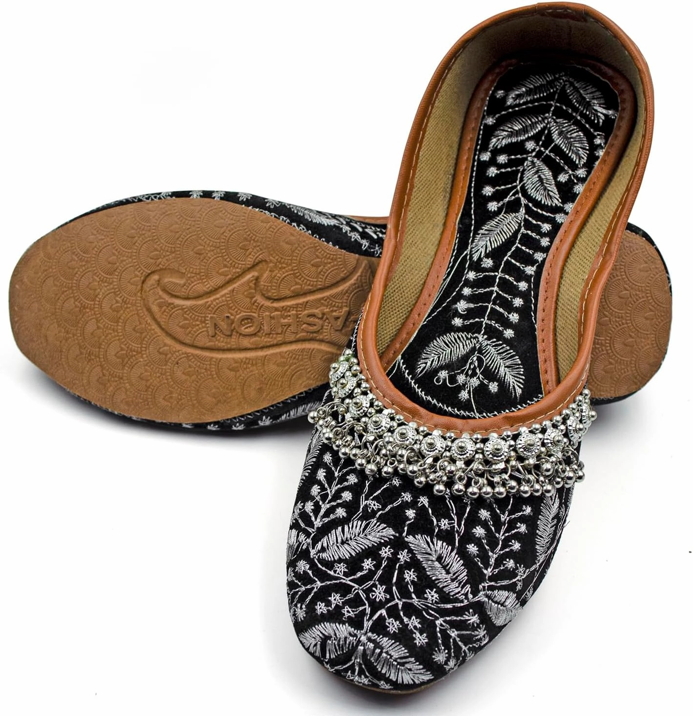 Chandrakala Payal Mojaris for Women, Flats Punjabi Jutti Embellished Khussa (WF154-P)