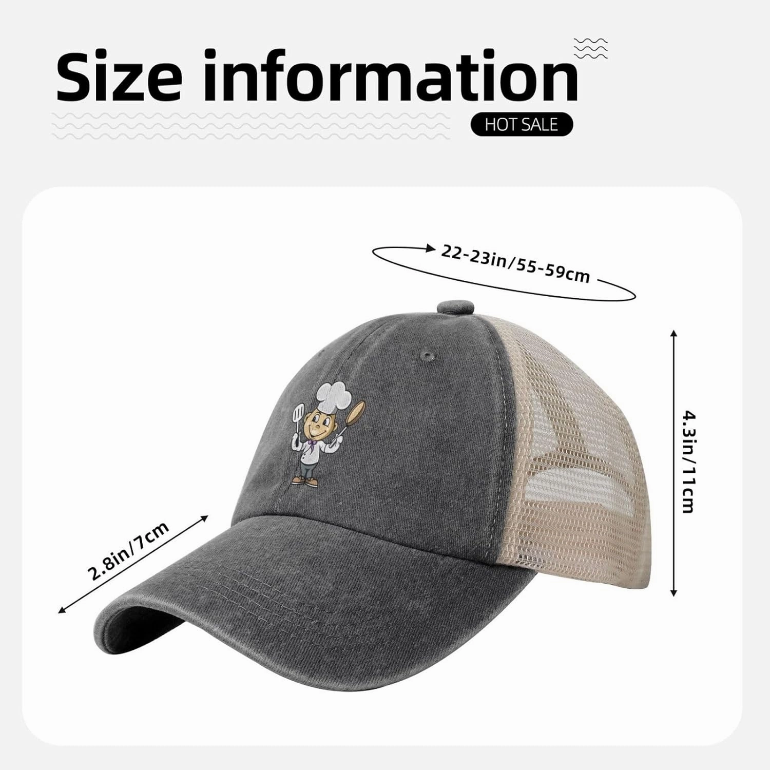 Chef with Spatula and Frying Pan Baseball Cap Women Men Mesh Back Denim Hat Vintage Trucker Hats Dad Caps
