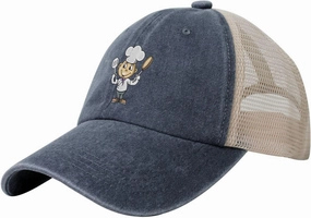 Chef with Spatula and Frying Pan Baseball Cap Women Men Mesh Back Denim Hat Vintage Trucker Hats Dad Caps