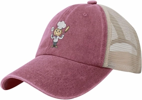 Chef with Spatula and Frying Pan Baseball Cap Women Men Mesh Back Denim Hat Vintage Trucker Hats Dad Caps