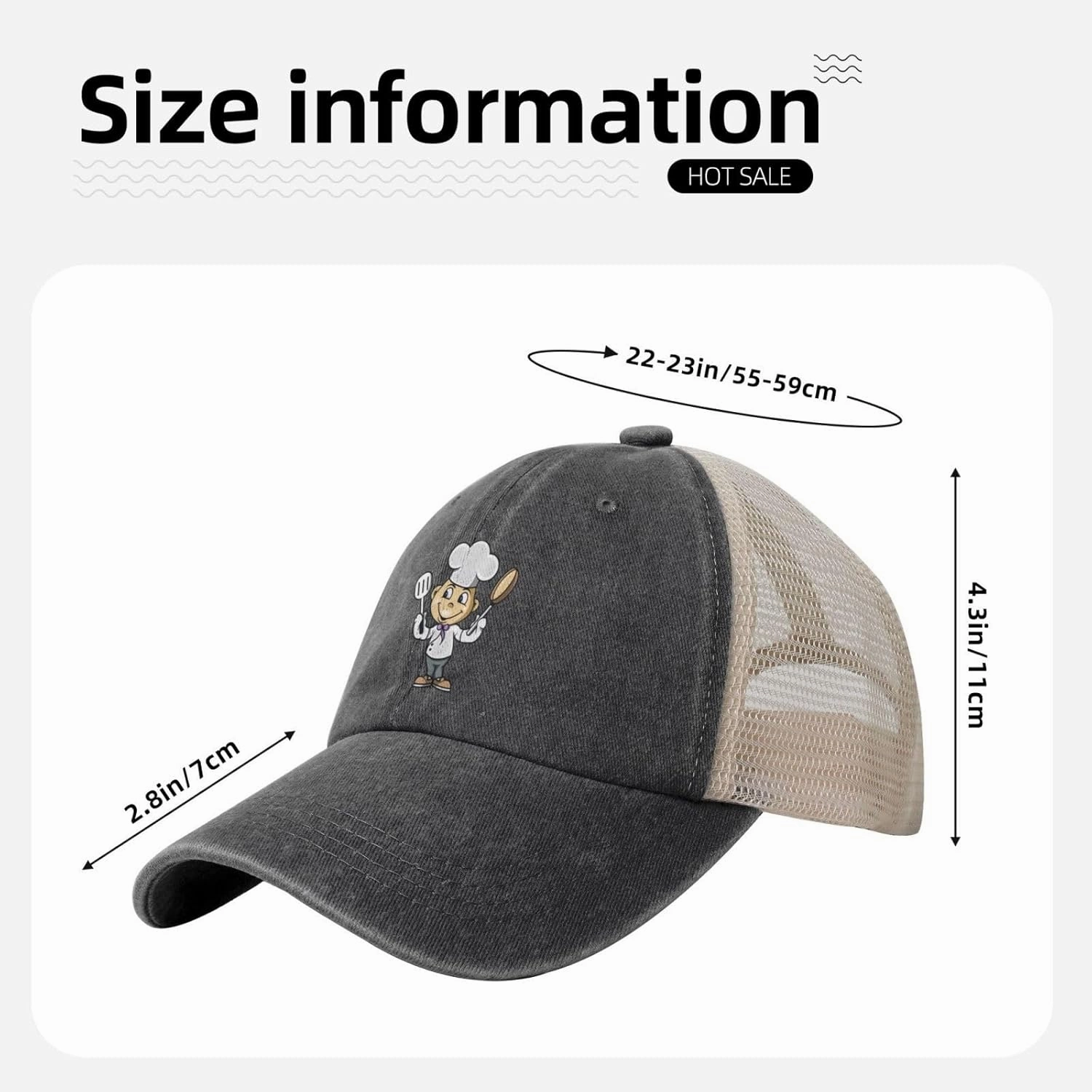 Chef with Spatula and Frying Pan Baseball Cap Women Men Mesh Back Denim Hat Vintage Trucker Hats Dad Caps