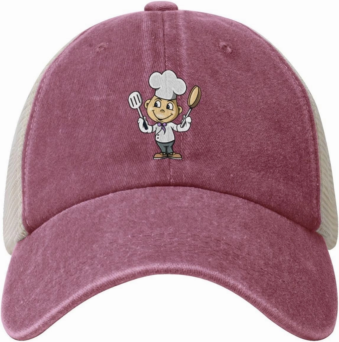 Chef with Spatula and Frying Pan Baseball Cap Women Men Mesh Back Denim Hat Vintage Trucker Hats Dad Caps