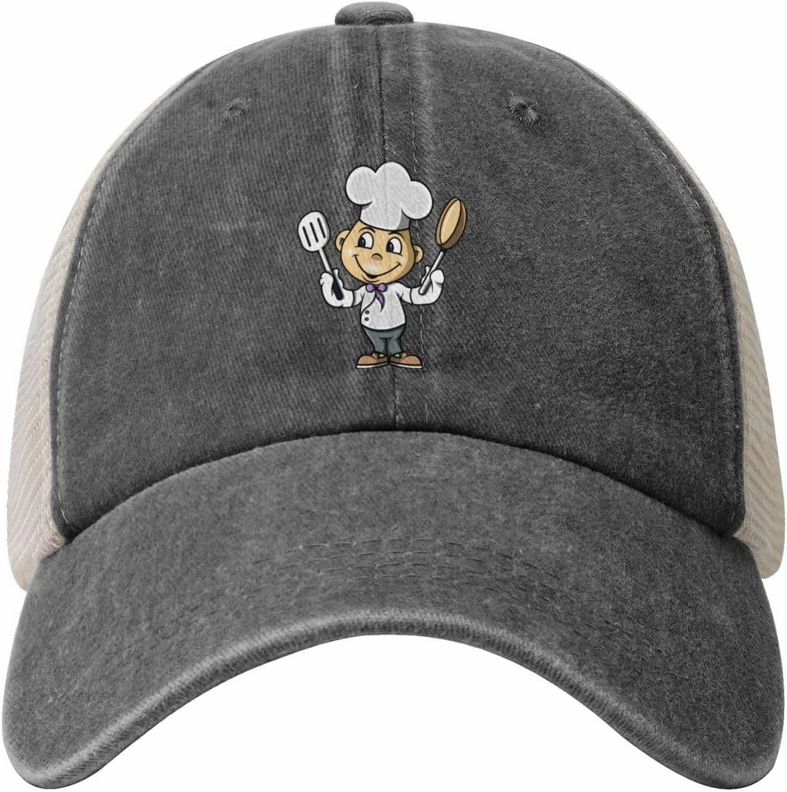 Chef with Spatula and Frying Pan Baseball Cap Women Men Mesh Back Denim Hat Vintage Trucker Hats Dad Caps