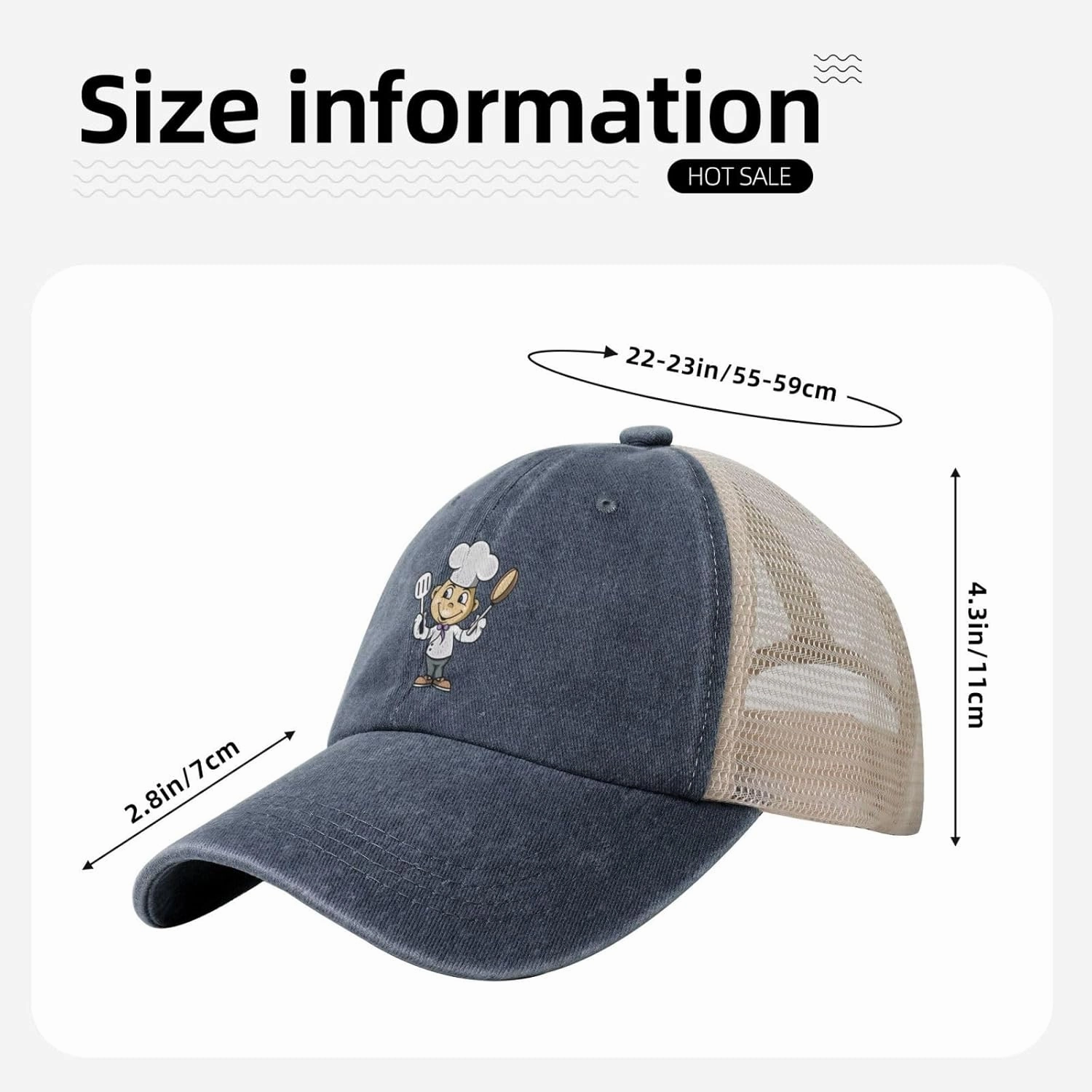 Chef with Spatula and Frying Pan Baseball Cap Women Men Mesh Back Denim Hat Vintage Trucker Hats Dad Caps