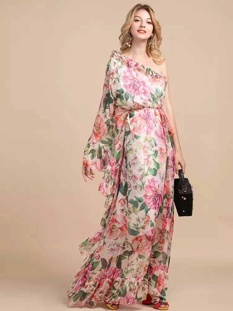 Chiffon Long Dress "Flowers"