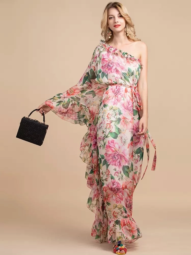Chiffon Long Dress "Flowers"