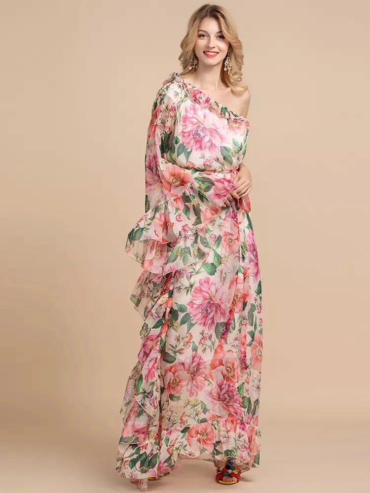 Chiffon Long Dress "Flowers"
