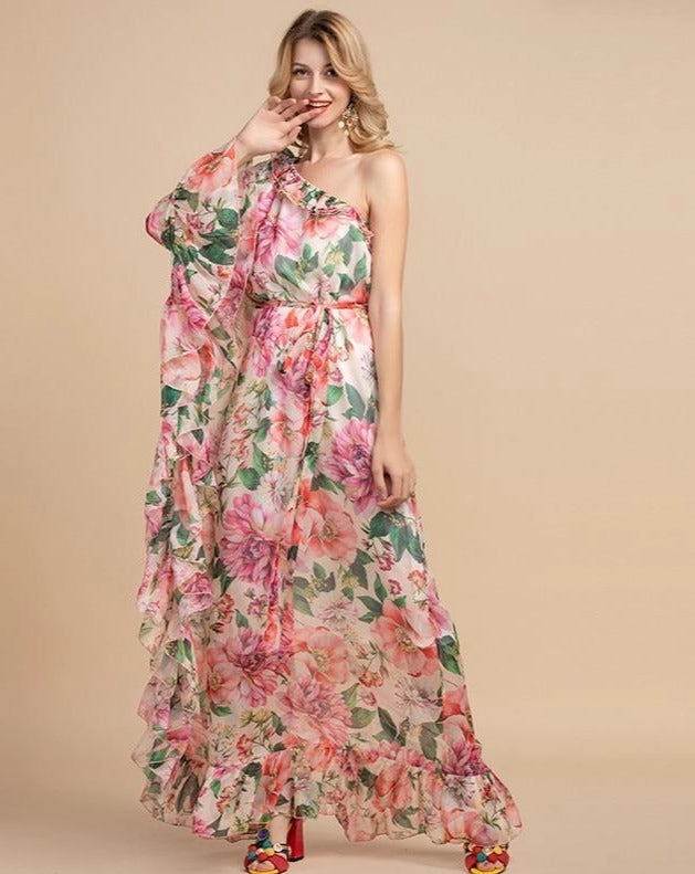 Chiffon Long Dress "Flowers"