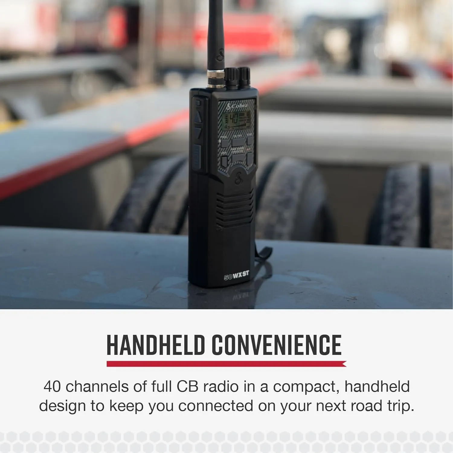 Cobra HHRT50 Road Trip CB Radio - 2-Way Handheld Emergency Radio with Access to Full 40 Channels & NOAA Alerts, Rooftop Magnet Mount Antenna and Omni-Directional Microphone, Black, 6.3" x 2" x 1.75"