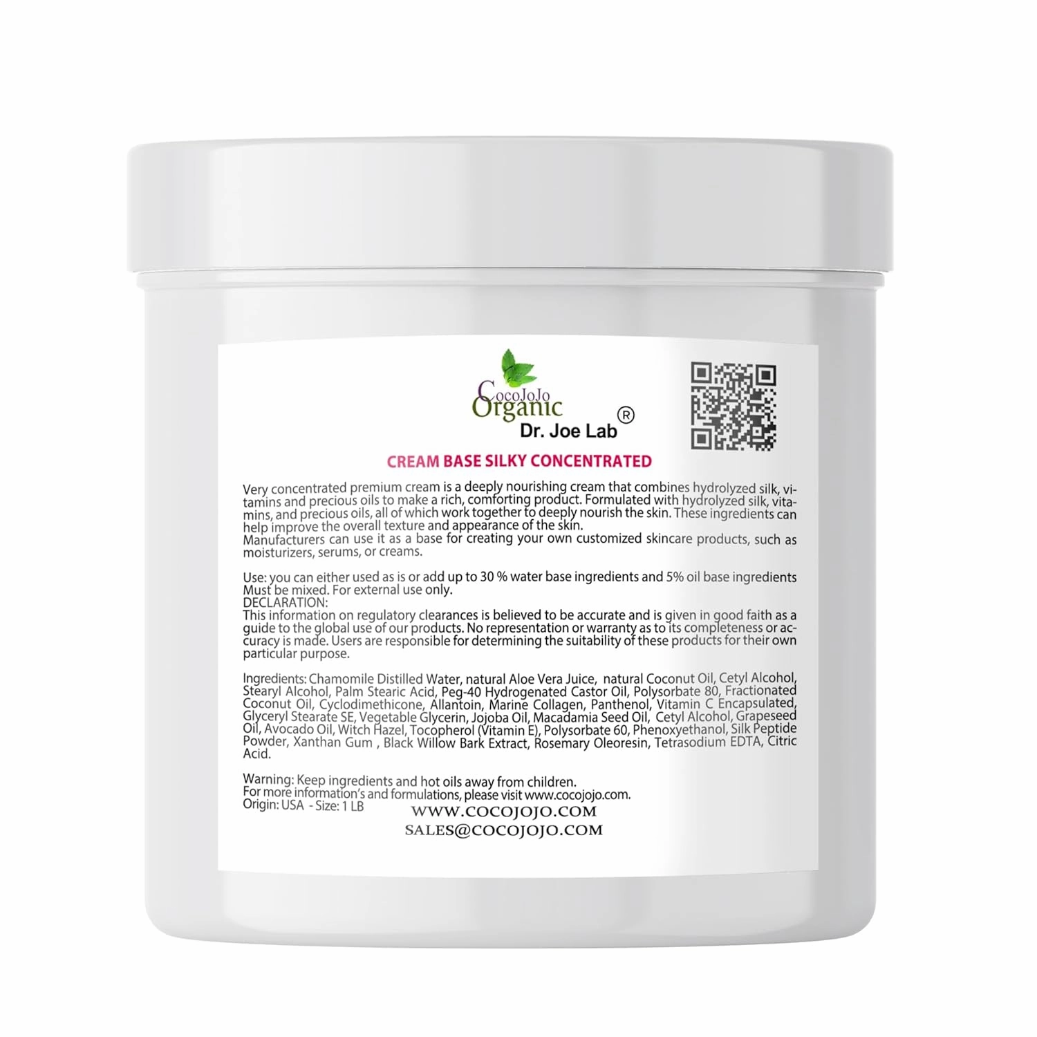 Cocojojo Cream Base Concentrated Silky Rich Base Cream for Cosmetics Mostly Vegan Advanced Hydration Formula Gentle All Skin Types DIY Creams Lotions Base Essential Oils 1 LB By Cocojojo
