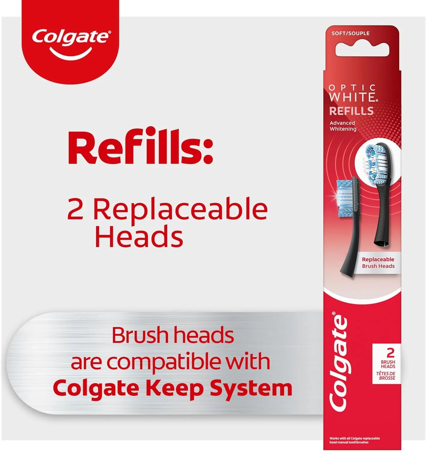 Colgate Optic White Replaceable Head Toothbrush Refill Heads, 2 count, 6 pack
