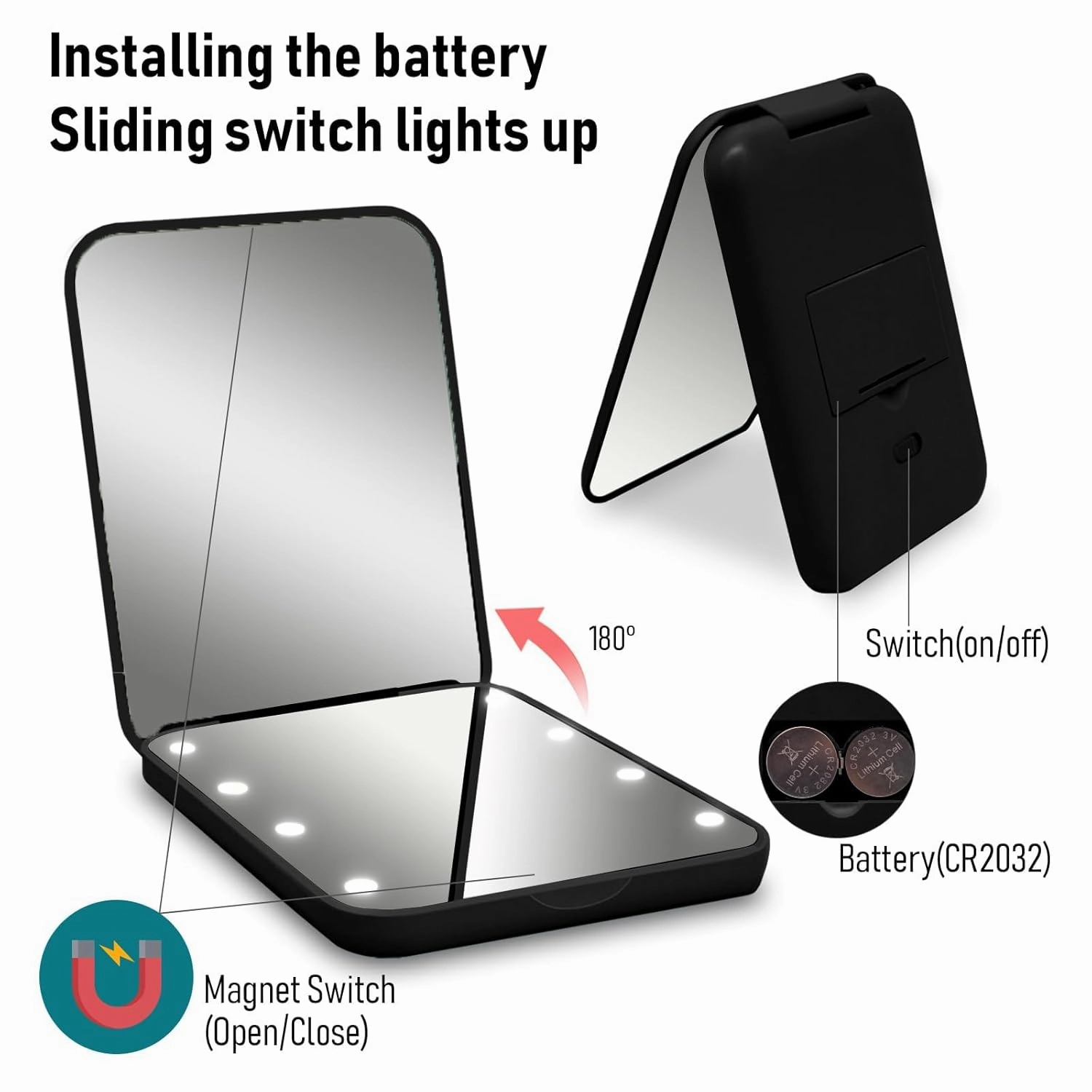 Compact Mirror, 1x/3x Magnifying LED Pocket Mirror, Small Lighted Travel Makeup Mirror for Purse, Handbag, Folding, Handheld, 2-Sided Mini Mirror with Lights for Women