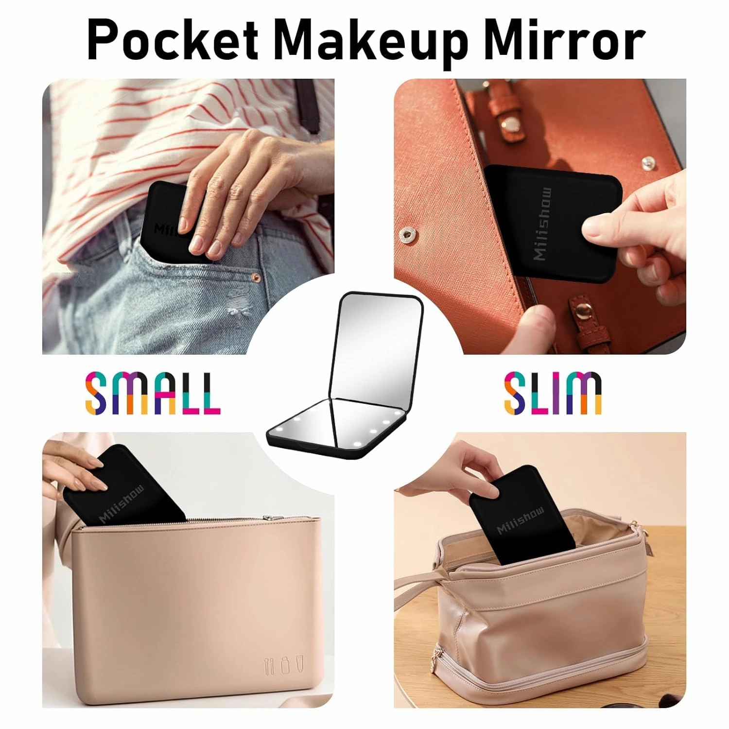 Compact Mirror, 1x/3x Magnifying LED Pocket Mirror, Small Lighted Travel Makeup Mirror for Purse, Handbag, Folding, Handheld, 2-Sided Mini Mirror with Lights for Women