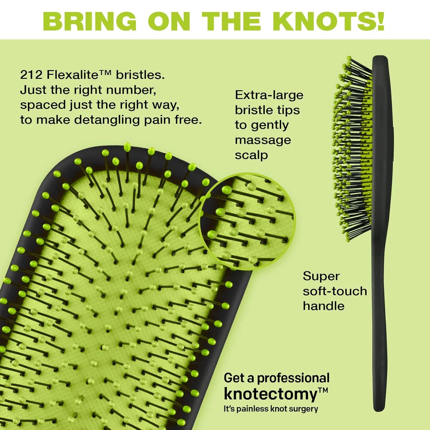 Conair The Knot Doctor for Premium Pro Detangling Brush for Wet or Dry Hair with Green Storage Case, Black