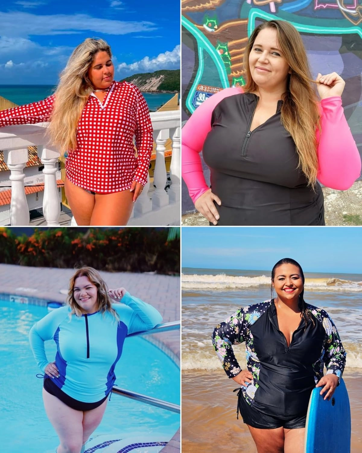 COOTRY Womens Plus Size Rash Guard Long Sleeve Swim Shirts UPF 50  Sun Protection Swimsuit Top with Zipper