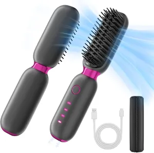 Cordless Hair Straightener Brush with Storage Bag, Nagative Ionic Hair Straightener Comb, Mini Portable Cordless Straightener for Travel, Anti-Scald ech, Battery Operated Brush 6000mAh