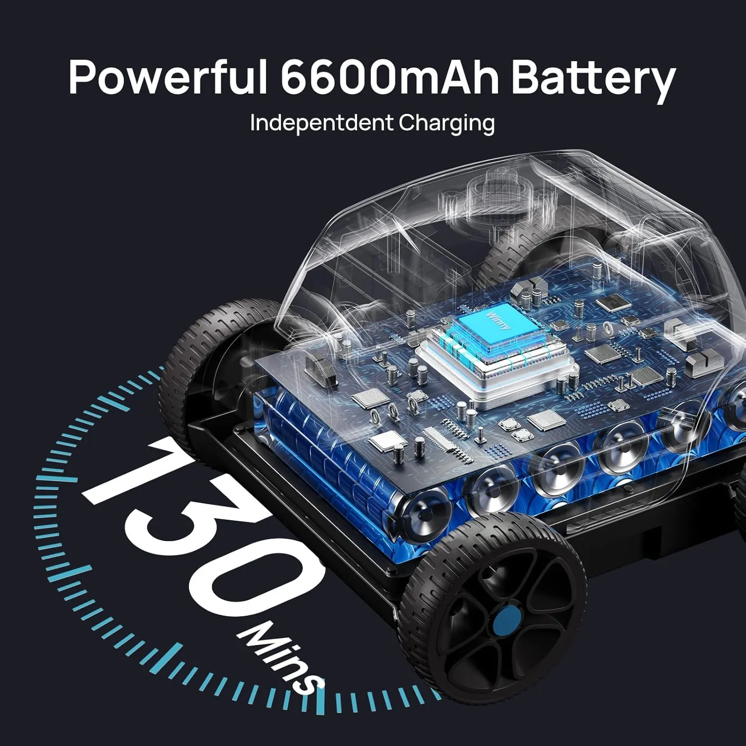 Cordless Robotic Pool Vacuum, Above Ground Pool Vacuum,Powerful Suction&130mins Running Time,6600mAh Battery, Ideal for Flat Above Pools Up to 1300 Sq.ft