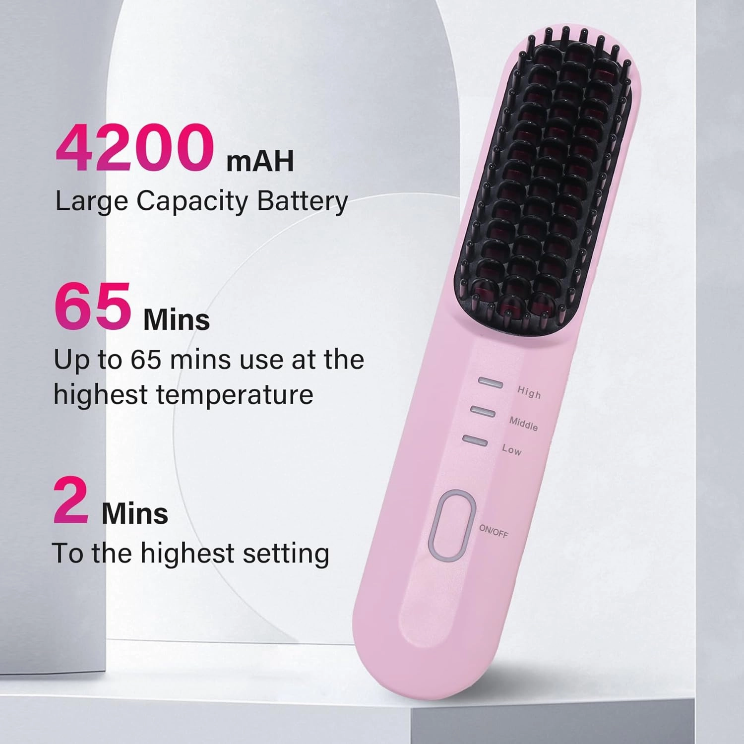 Cordless Hot Hair Brush Straightener Heat Pressing Combs Ceramic Electric Hair Straightening Comb, Anti Burn for Natural Black Hair Beard Wigs Holiday Gifts - Pink (4000mA)